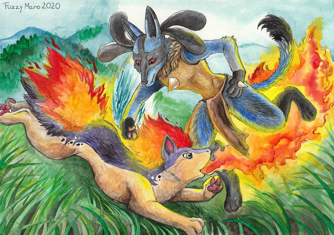 Fierce fight (watercolors)