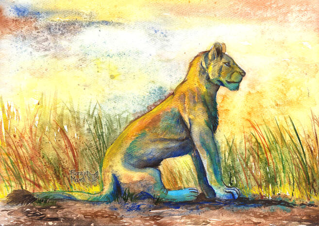 Lioness (sketch, watercolors)