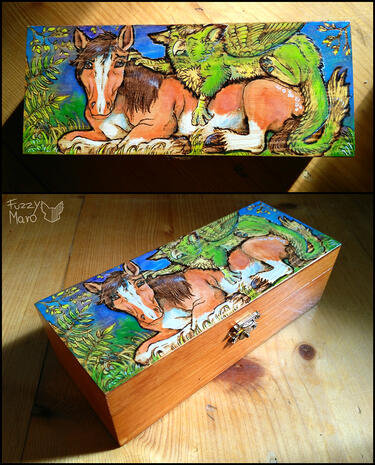 Art burned on box and painted with acrylics